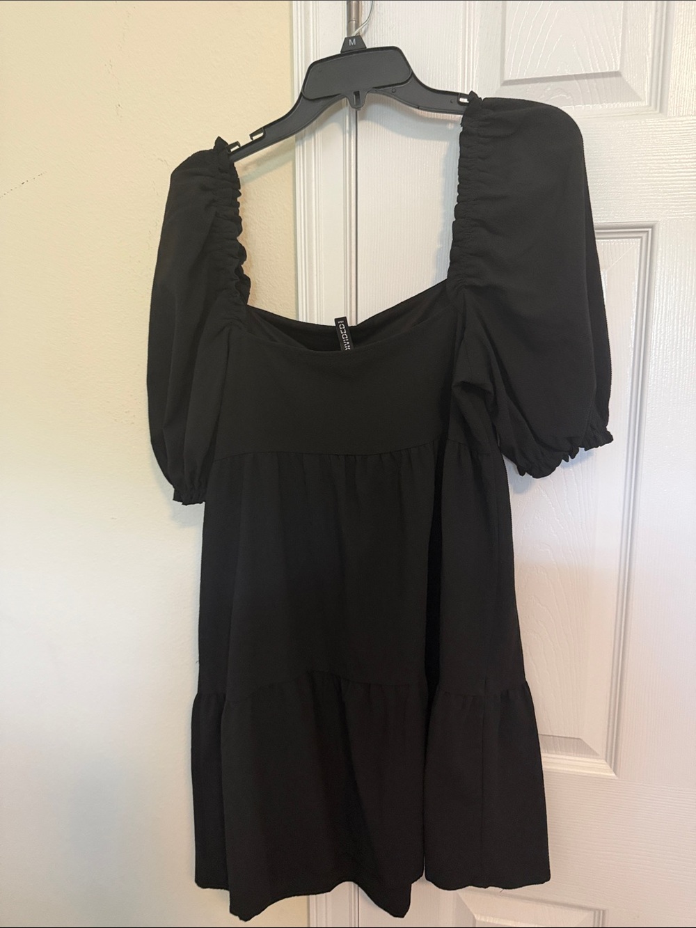 H&M Black Puff Sleeve Square Neck Mini Dress